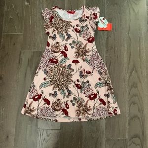 Girls light pink floral dress, NWT, size 10–12.